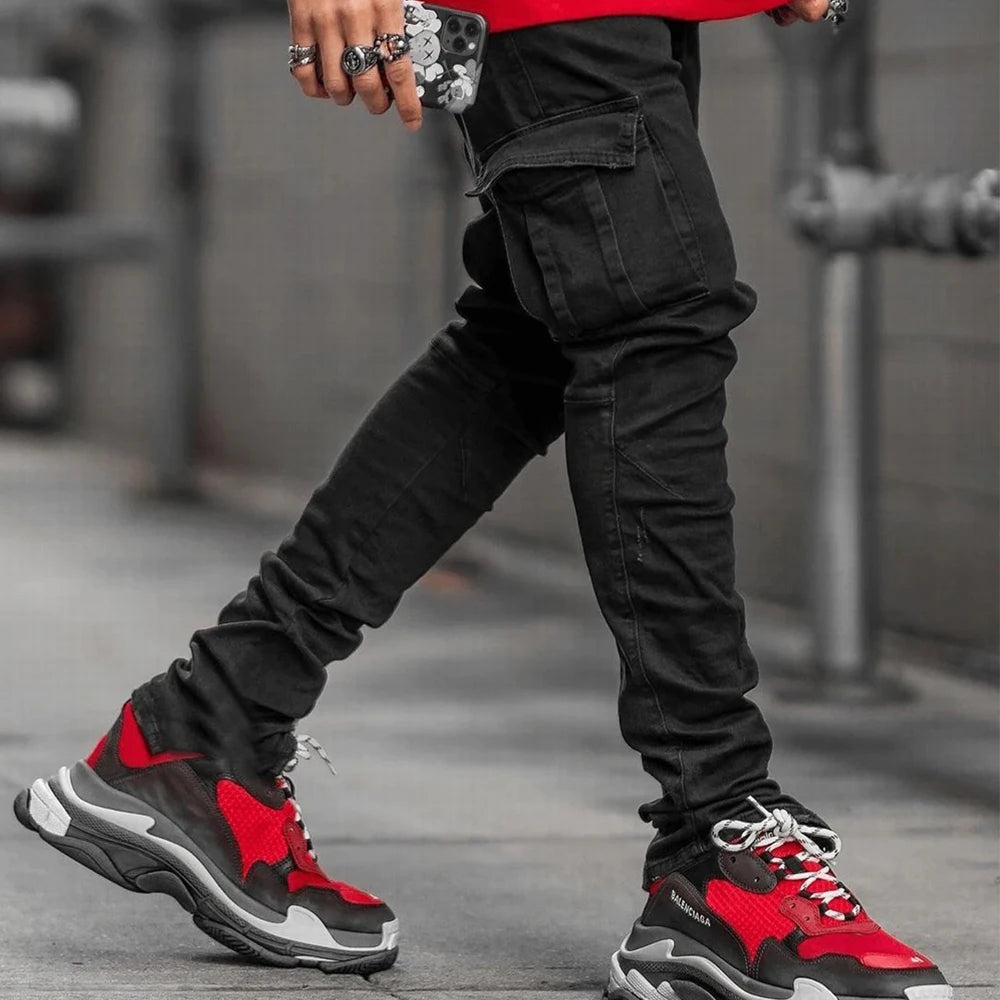 Street Elastic Jeans Men Denim Cargo Pants
