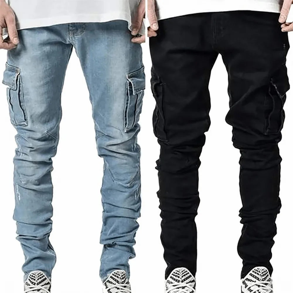 Street Elastic Jeans Men Denim Cargo Pants